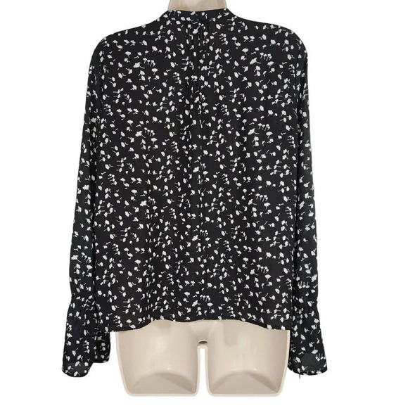 J Crew Black Floral Popover Top Pintuck Women Size S Long Bell Sleeve H8309 - Picture 4 of 9